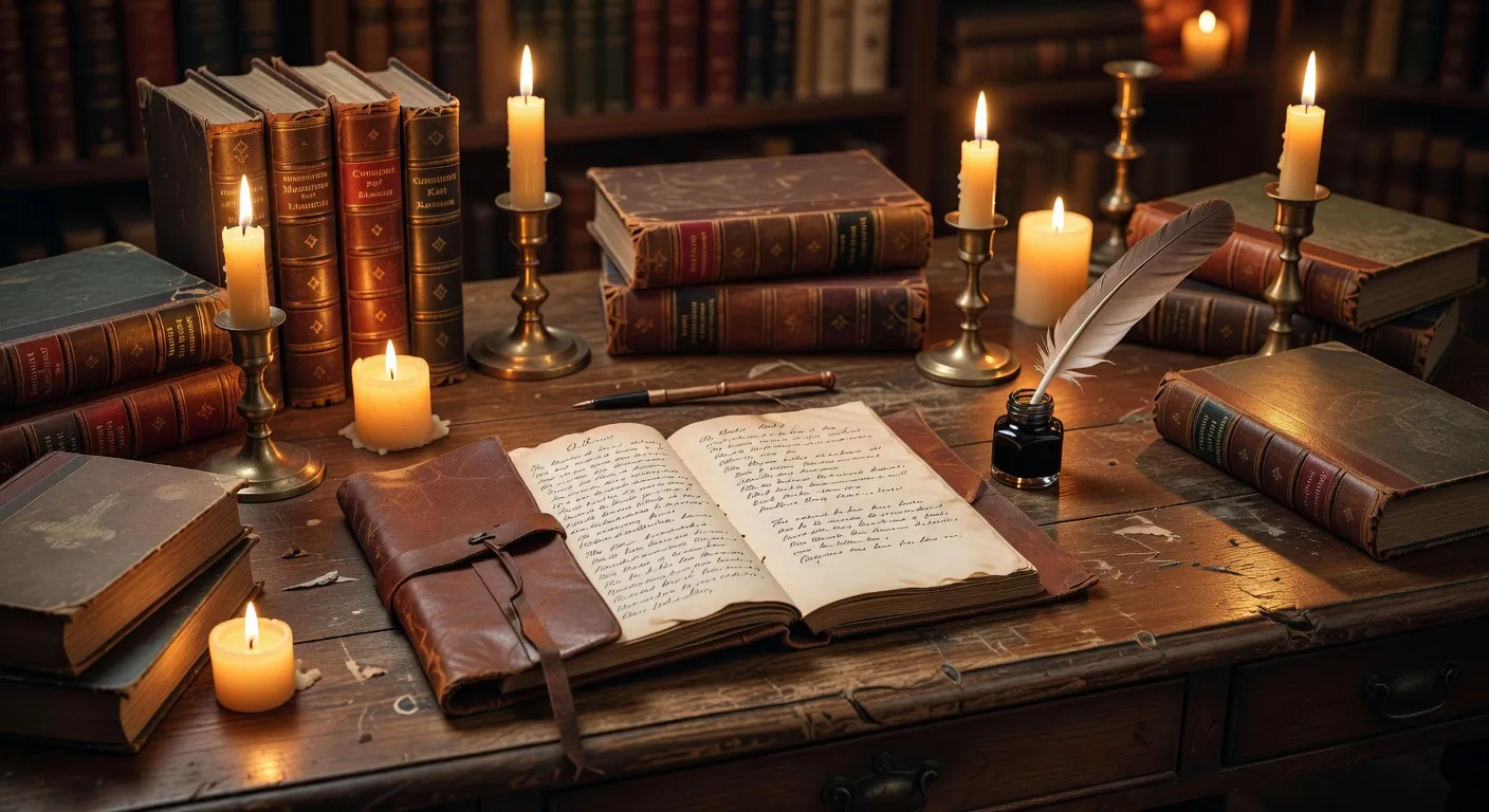 Table de philosophe avec carnet et encrier — l'écriture philosophique comme pratique de vie