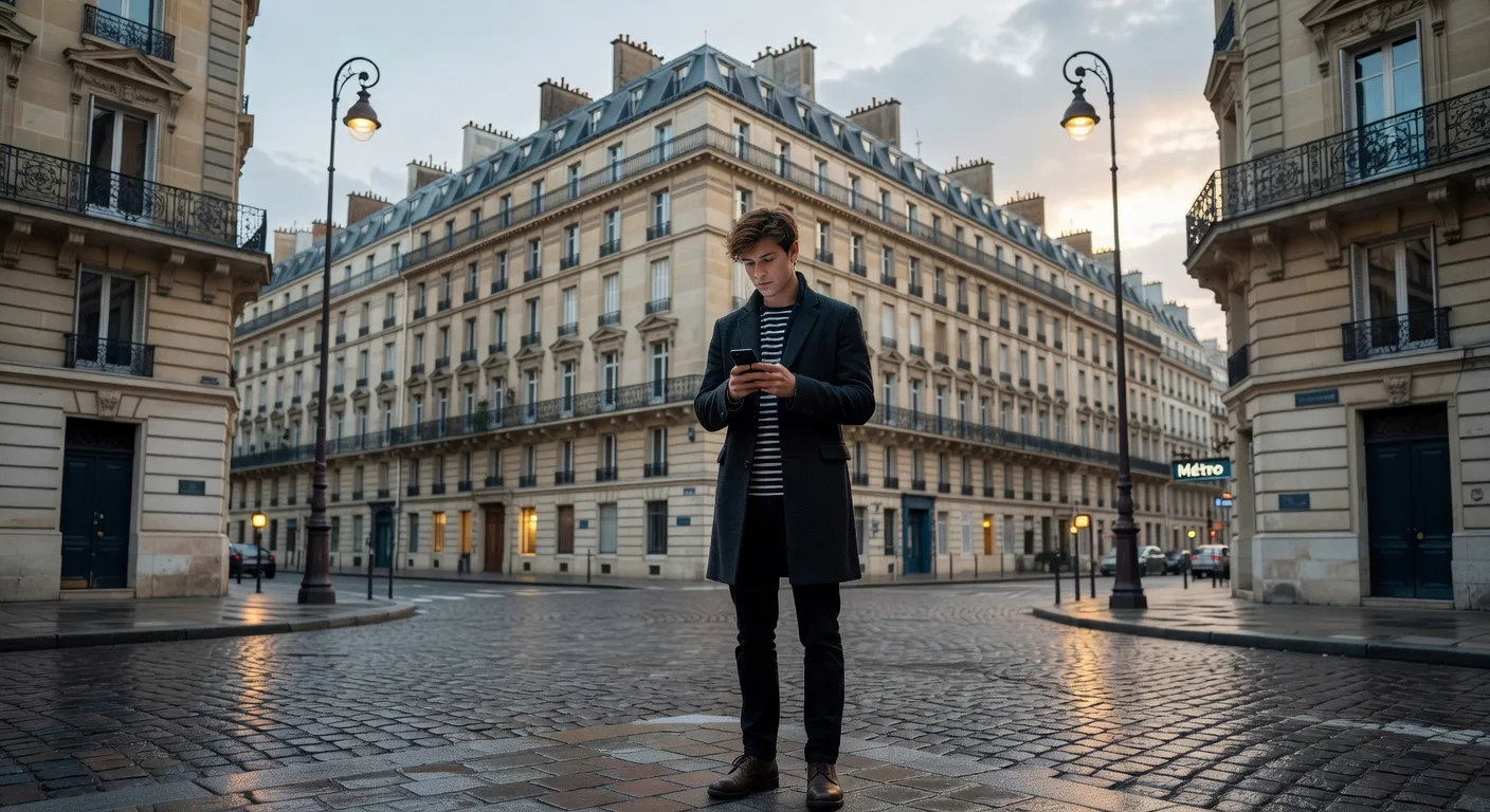 Personne consultant son smartphone dans une rue parisienne — la modernité face aux proverbes traditionnels