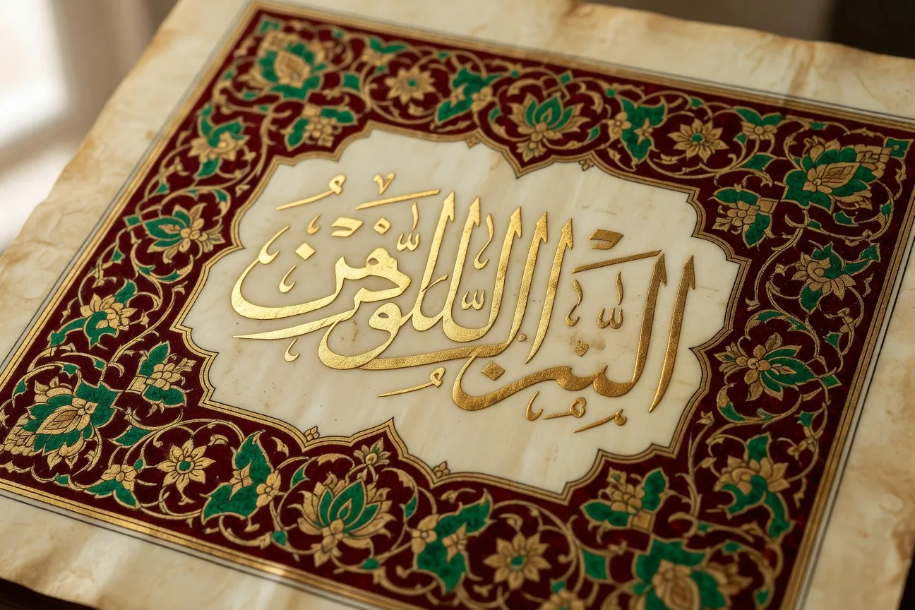 Calligraphie arabe traditionnelle sur parchemin avec des proverbes anciens